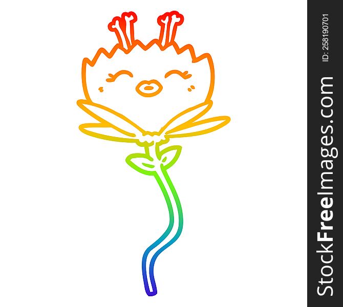 Rainbow Gradient Line Drawing Happy Cartoon Flower