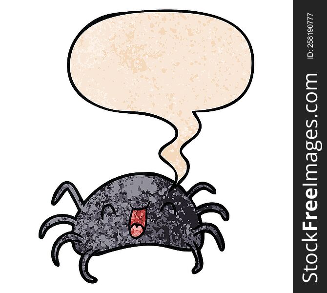 Cartoon Halloween Spider And Speech Bubble In Retro Texture Style