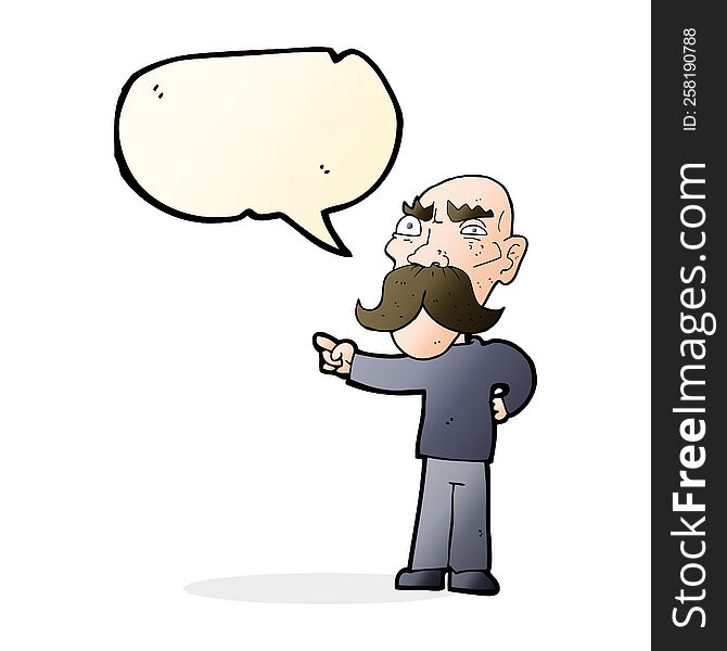 Cartoon Annoyed Old Man Pointing With Speech Bubble