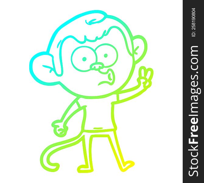 cold gradient line drawing of a cartoon hooting monkey