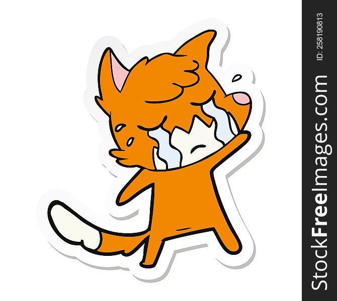 Sticker Of A Crying Waving Fox Cartoon