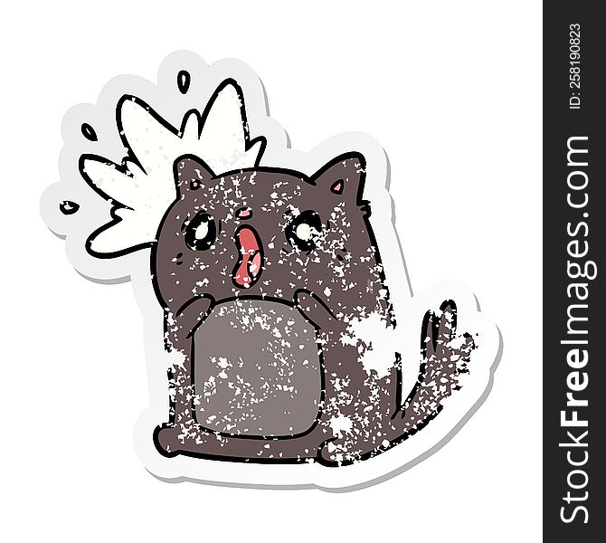 Distressed Sticker Of A Cartoon Shocked Cat