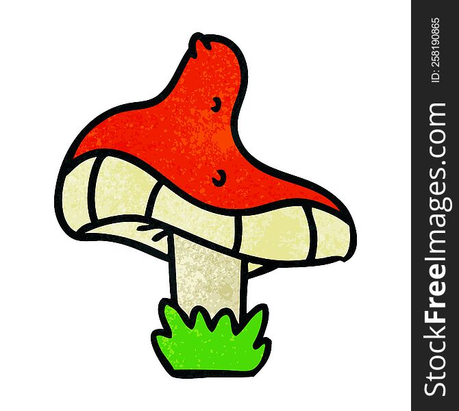 hand drawn textured cartoon doodle of a single mushroom