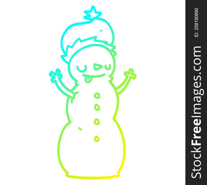 Cold Gradient Line Drawing Cartoon Christmas Snowman