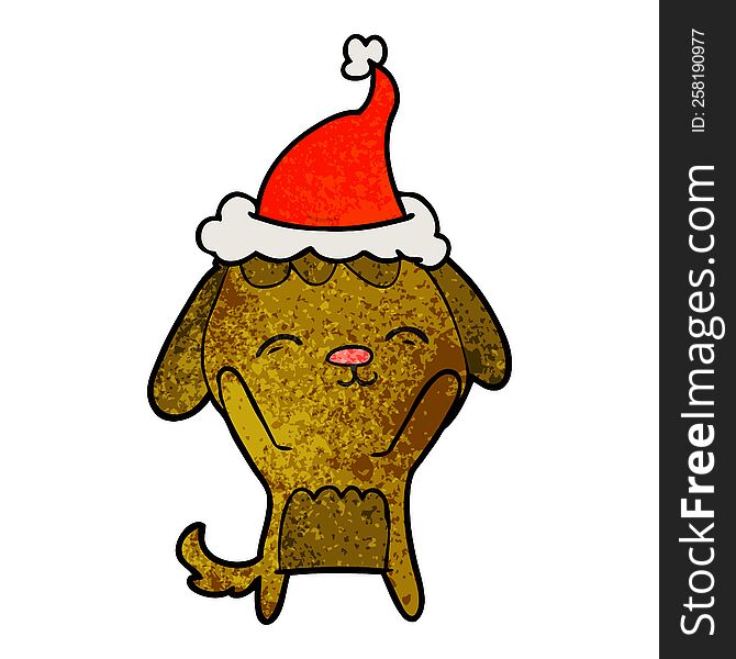 Happy Textured Cartoon Of A Dog Wearing Santa Hat