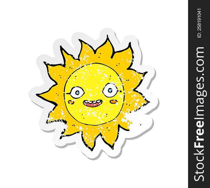 retro distressed sticker of a cartoon happy sun