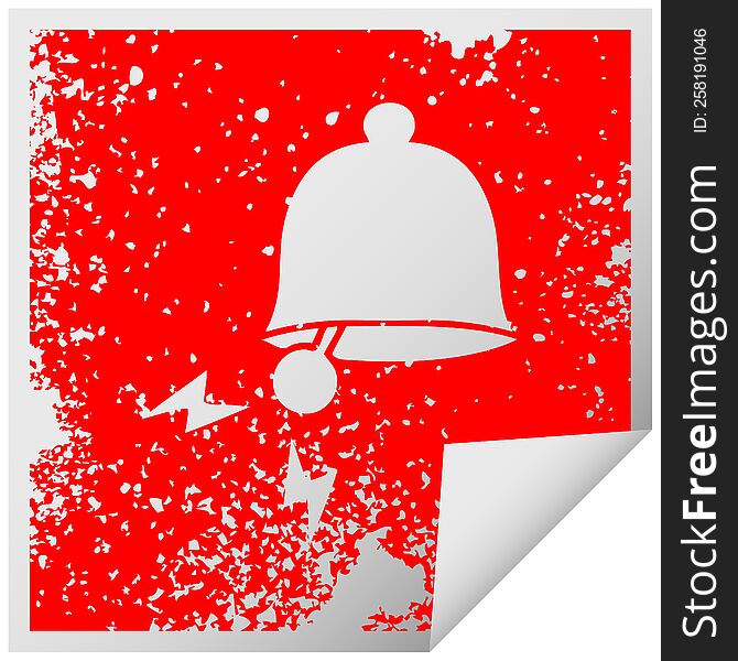 Distressed Square Peeling Sticker Symbol Ringing Bell