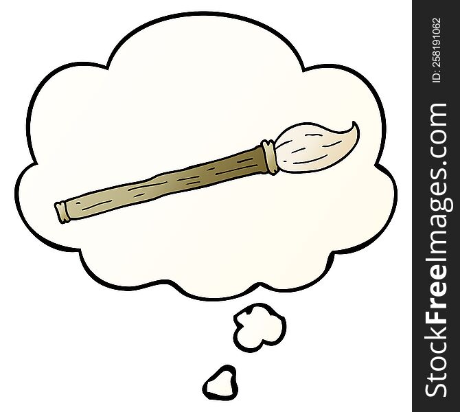 cartoon paint brush with thought bubble in smooth gradient style