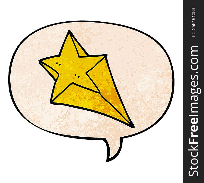 Cartoon Shooting Star And Speech Bubble In Retro Texture Style