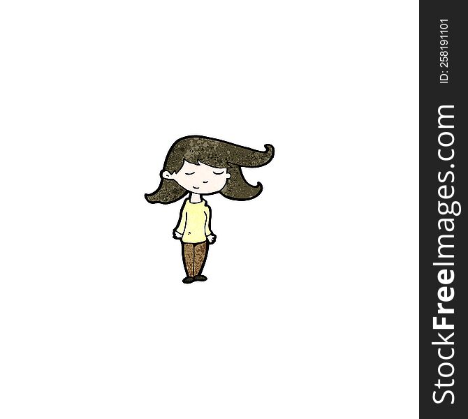 Cartoon Girl With Hair Blowing In Wind