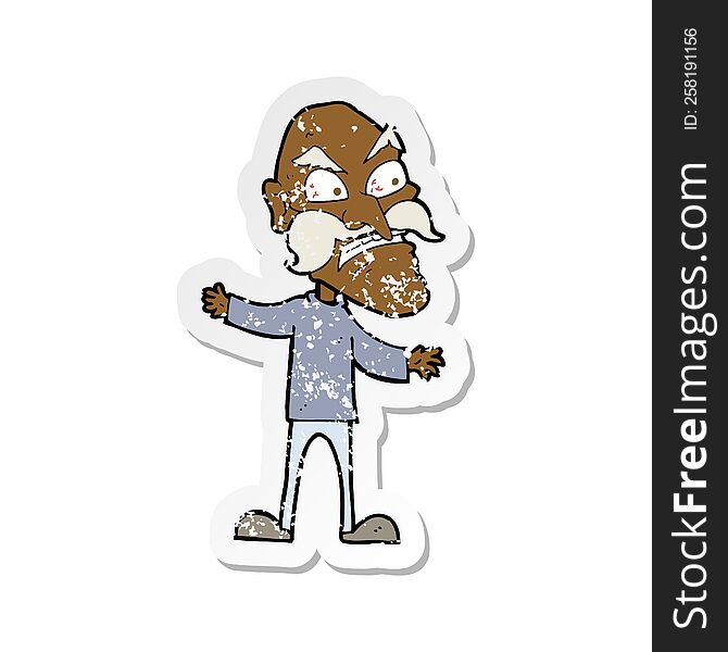 Retro Distressed Sticker Of A Cartoon Angry Old Man
