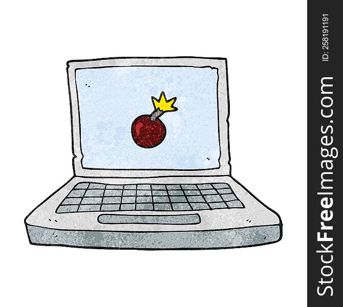 textured cartoon laptop computer with bomb symbol