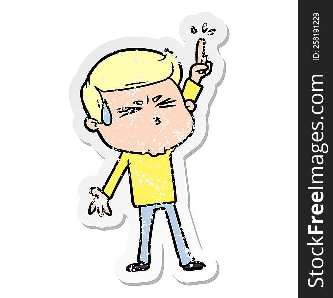 distressed sticker of a cartoon man sweating