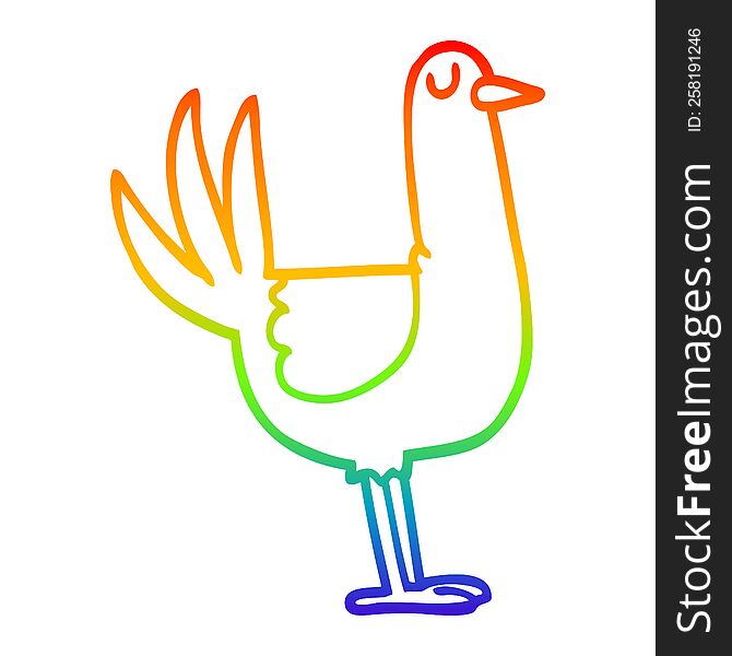 rainbow gradient line drawing of a cartoon tall bird