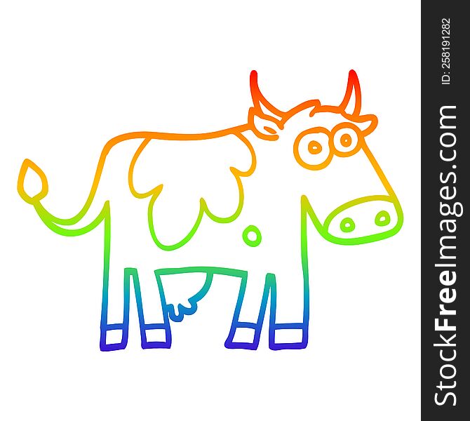 Rainbow Gradient Line Drawing Cartoon Farm Cow