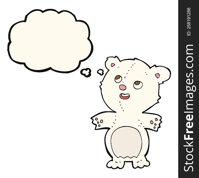 cartoon happy little polar bear with thought bubble