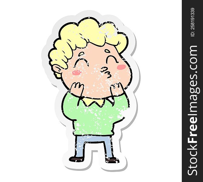Distressed Sticker Of A Cartoon Man Pouting
