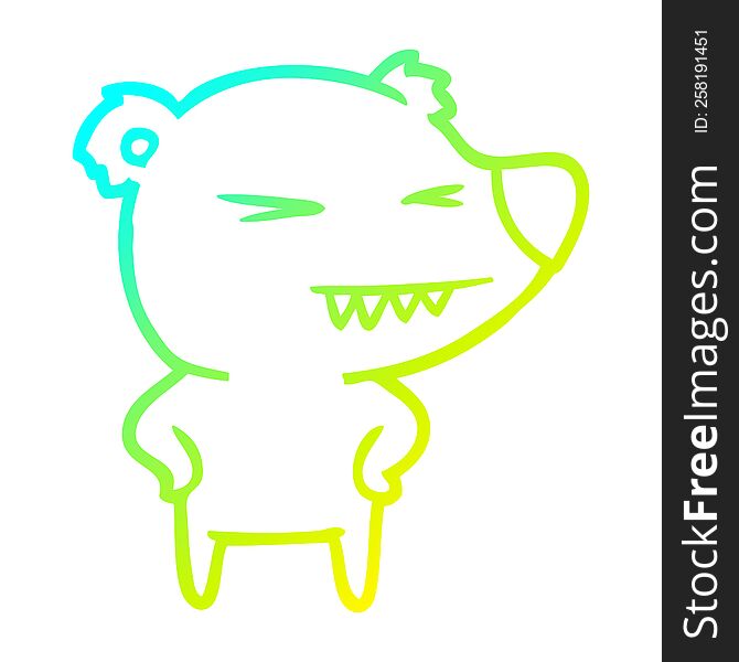 Cold Gradient Line Drawing Angry Bear Cartoon With Hands On Hips