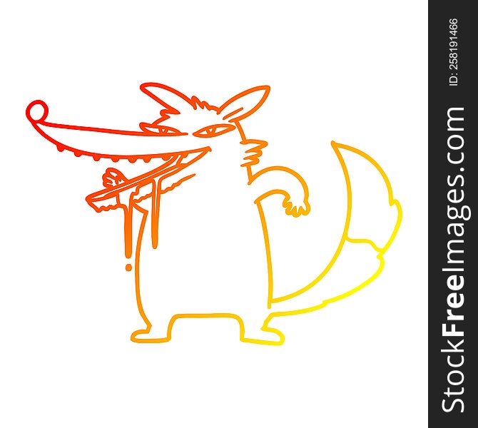 Warm Gradient Line Drawing Hungry Cartoon Wolf
