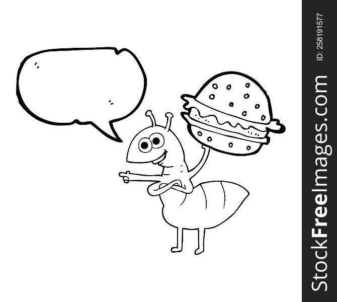 freehand drawn speech bubble cartoon ant carrying food