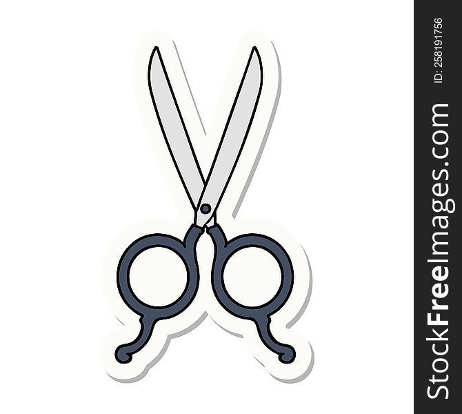 sticker of tattoo in traditional style of barber scissors. sticker of tattoo in traditional style of barber scissors