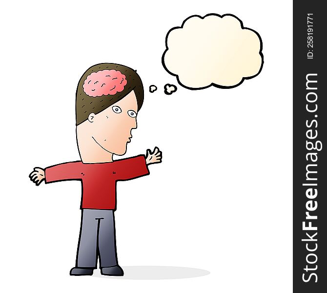 Cartoon Man With Brain With Thought Bubble