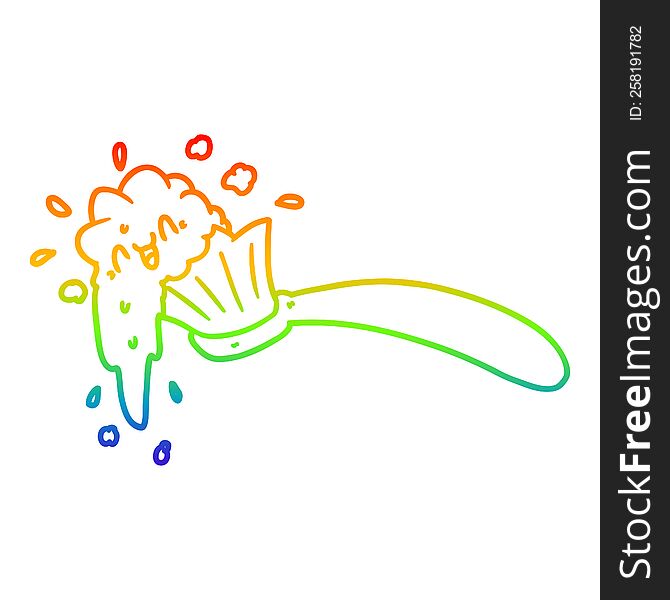 rainbow gradient line drawing of a cartoon toothbrush and toothpaste