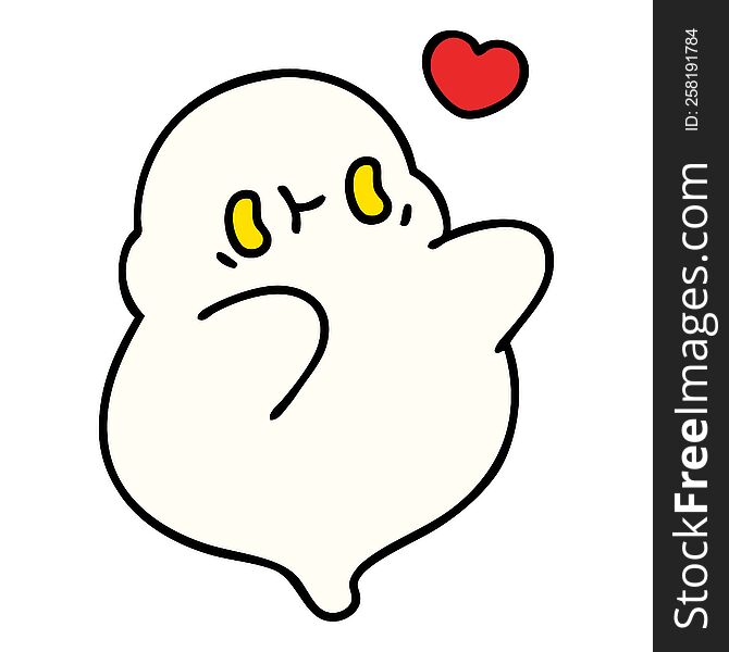 cartoon of a cute halloween ghost in love