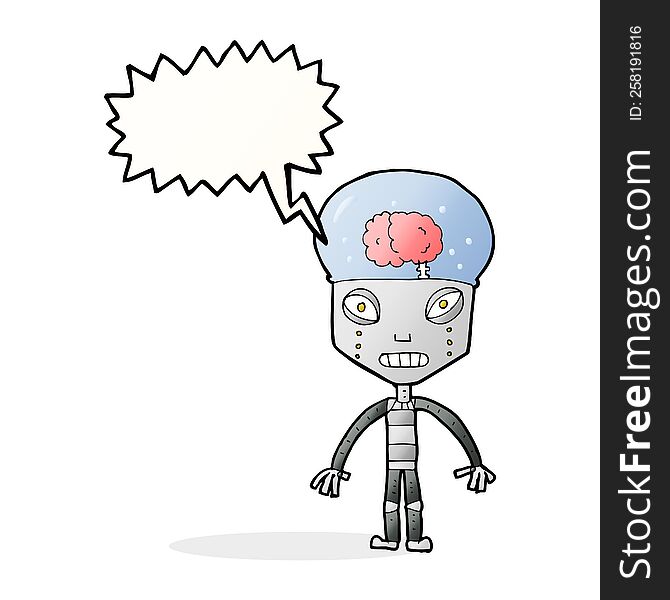 Cartoonw Weird Robot With Speech Bubble