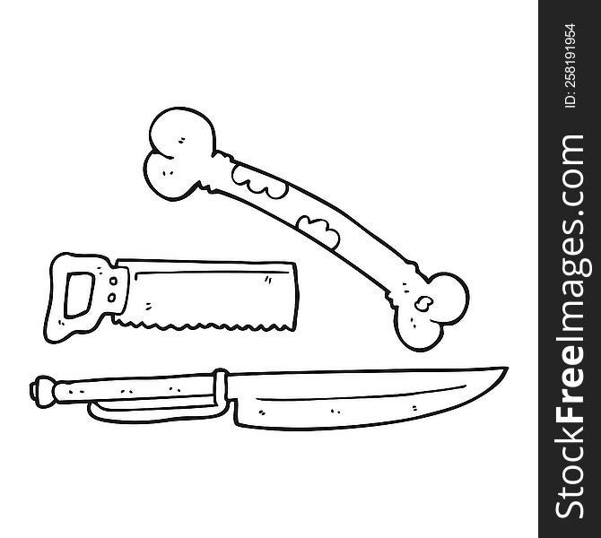 freehand drawn black and white cartoon knife