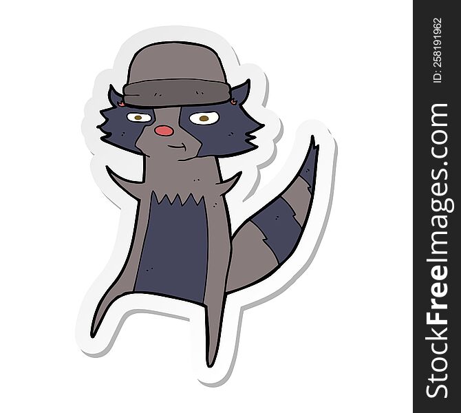 sticker of a cartoon raccoon