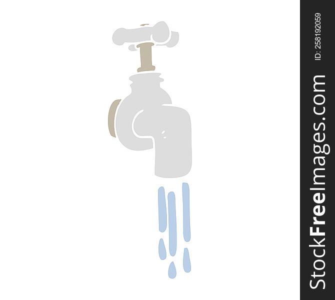 Flat Color Illustration Of A Cartoon Running Faucet
