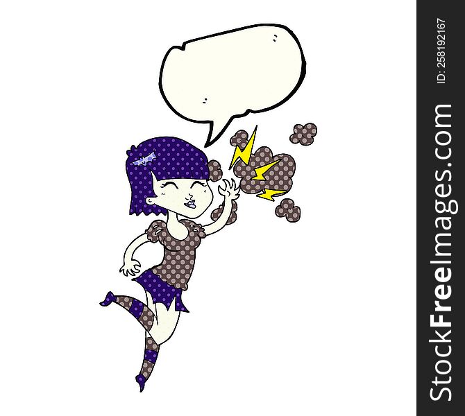 freehand drawn comic book speech bubble cartoon vampire girl flying