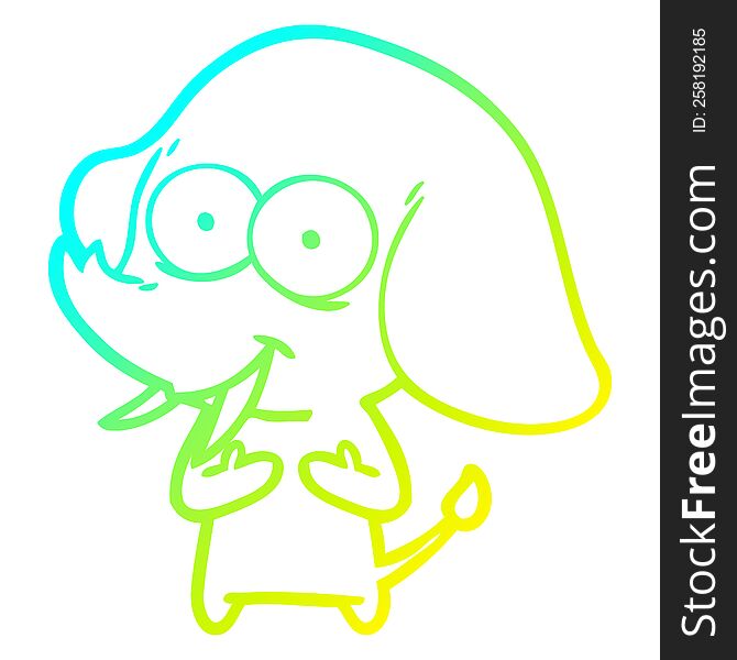 Cold Gradient Line Drawing Happy Cartoon Elephant