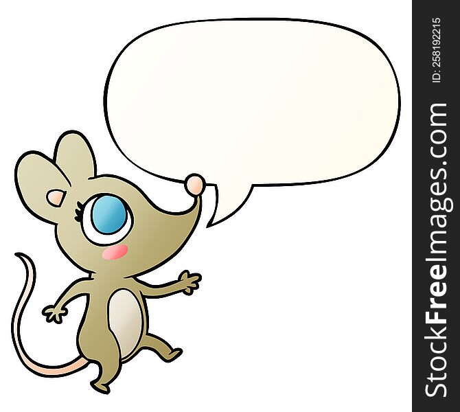 Cute Cartoon Mouse And Speech Bubble In Smooth Gradient Style