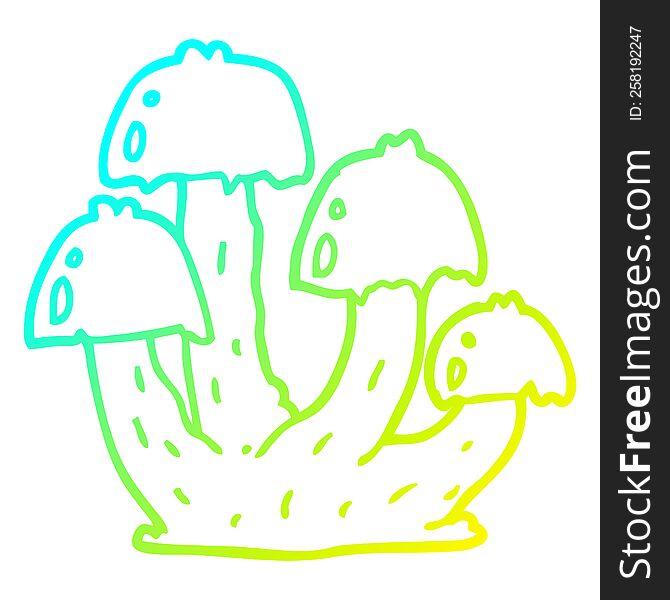 Cold Gradient Line Drawing Cartoon Mushrooms