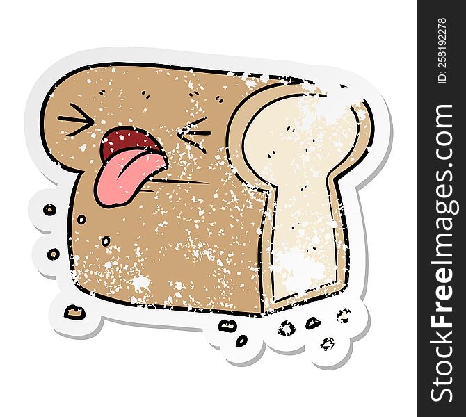 distressed sticker of a cartoon disgusted loaf of bread