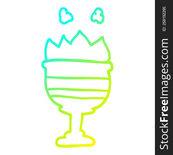 cold gradient line drawing of a cartoon flaming goblet