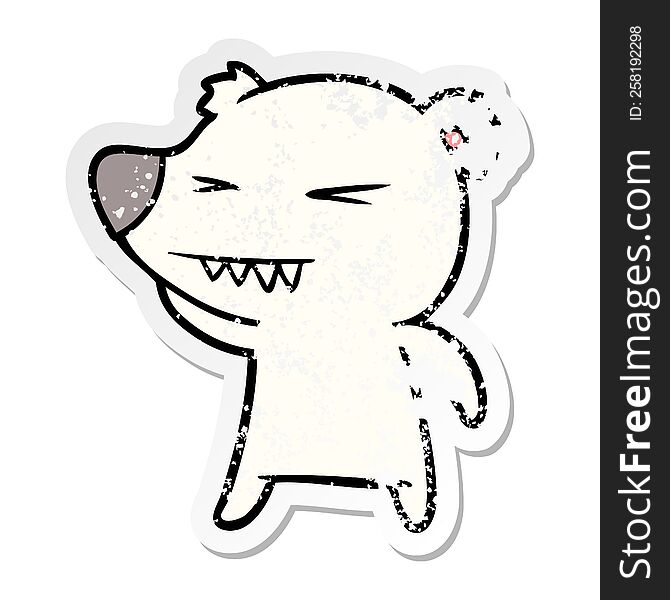 distressed sticker of a angry polar bear cartoon