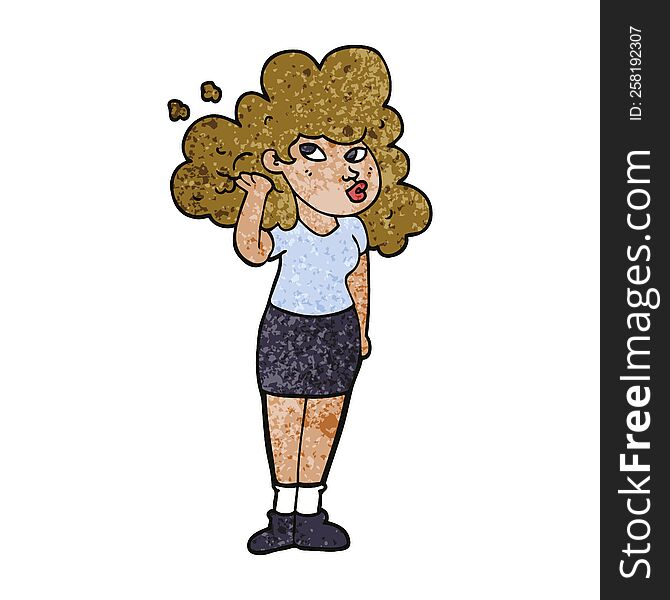 cartoon doodle girl playing with hair