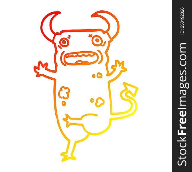 warm gradient line drawing of a cartoon demon