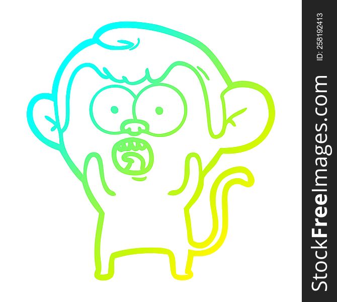 Cold Gradient Line Drawing Cartoon Shocked Monkey