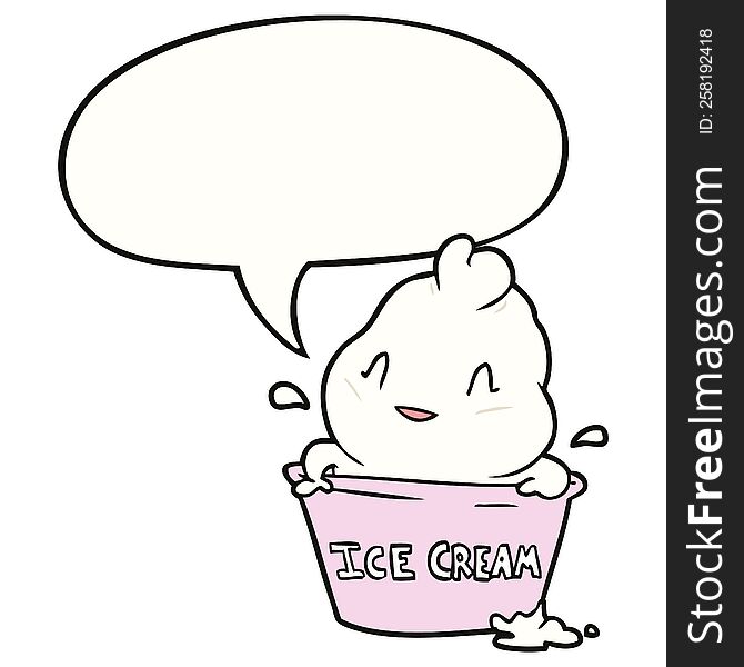 Cute Cartoon Ice Cream And Speech Bubble
