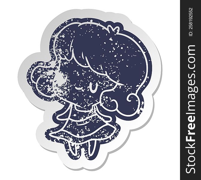 Distressed Old Sticker Kawaii Of Cute Girl