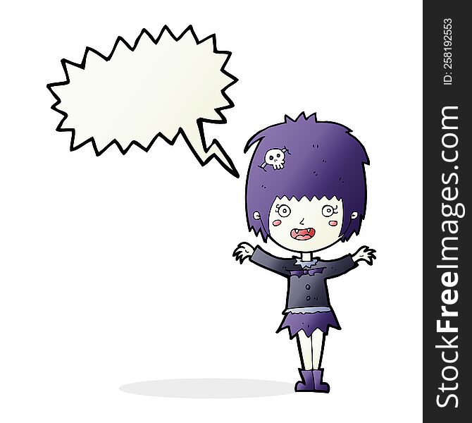 Cartoon Happy Vampire Girl With Speech Bubble