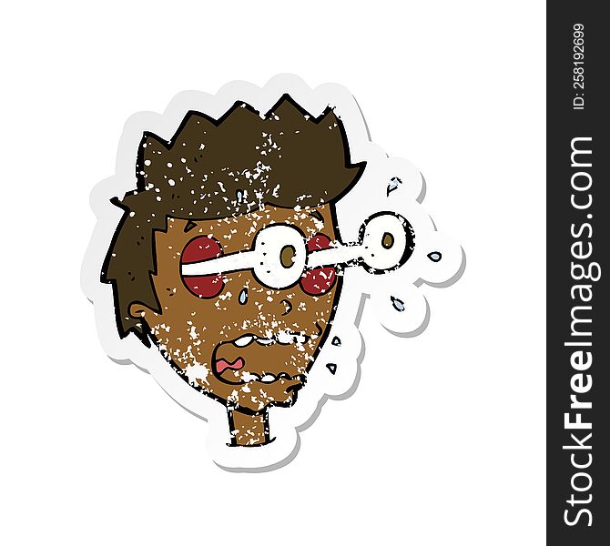 Retro Distressed Sticker Of A Cartoon Surprised Man With Eyes Popping Out