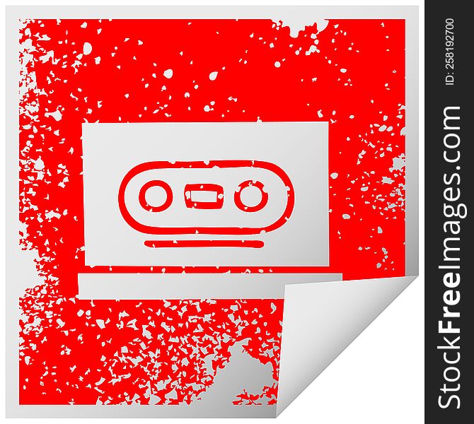 distressed square peeling sticker symbol of a retro cassette