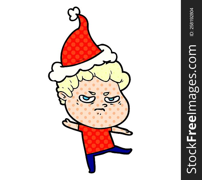 hand drawn comic book style illustration of a angry man wearing santa hat
