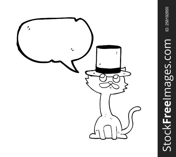 Speech Bubble Cartoon Cat In Top Hat
