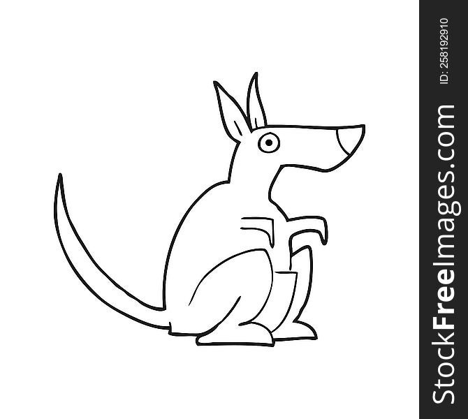 freehand drawn black and white cartoon kangaroo